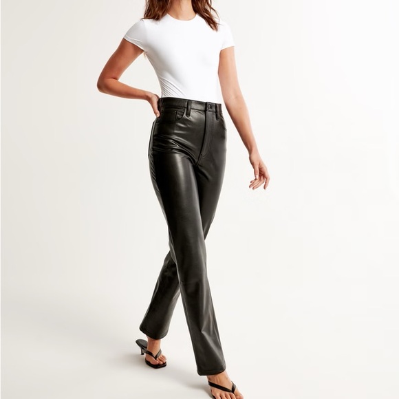 Abercrombie & Fitch Pants - Abercrombie Vegan Leather 90s Straight Pant Curve Love Ultra High Rise